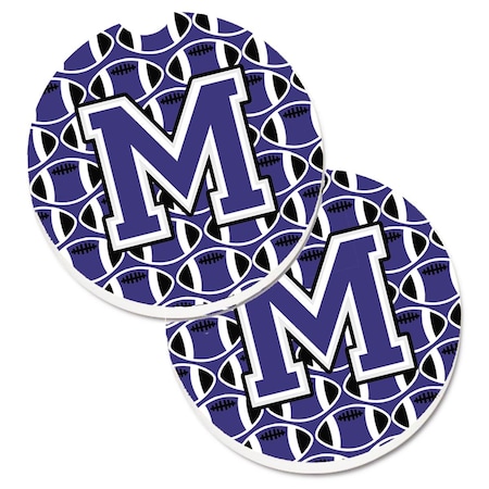 Letter M Football Purple And White Set Of 2 Cup Holder Car Coaster